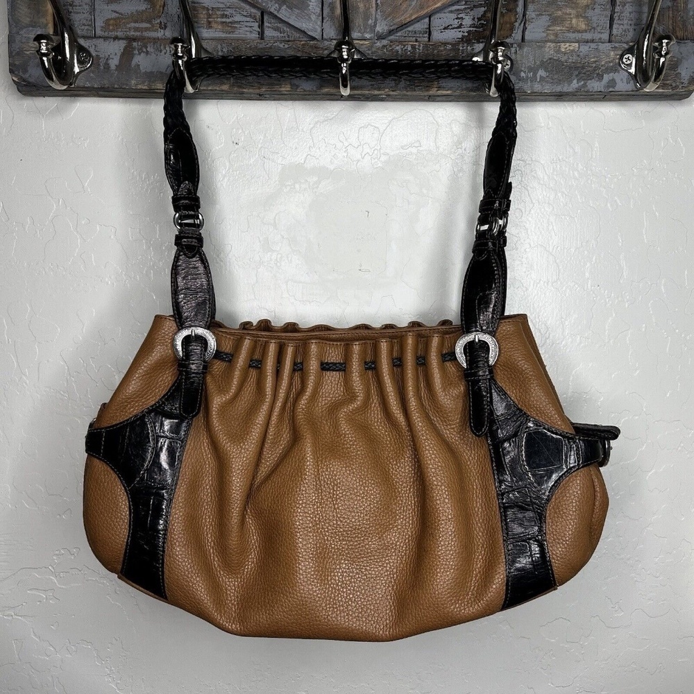 Brighton Pebble Leather Croc details British Tan & Chocolate Brown combo purse